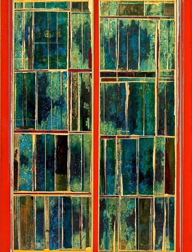 Desert Blood 2015 24 x 18" Acrylics and metal leaf on panel