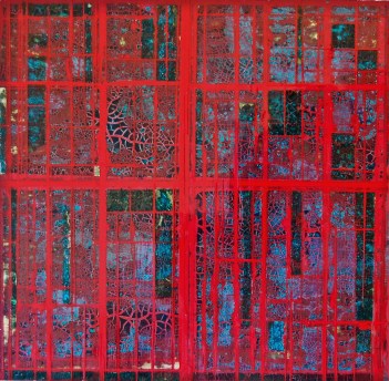 Desert Blood 3 2015 12 x 12" Acrylics and metal leaf on panel